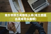 单方想提出离婚怎么离(单方想提出离婚怎么离婚)