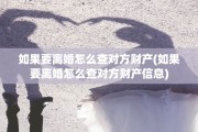 如果要离婚怎么查对方财产(如果要离婚怎么查对方财产信息)