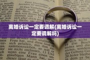 离婚诉讼一定要调解(离婚诉讼一定要调解吗)