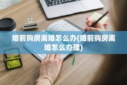 婚前购房离婚怎么办(婚前购房离婚怎么办理)
