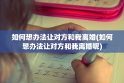 如何想办法让对方和我离婚(如何想办法让对方和我离婚呢)