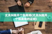 丈夫叫我开个假离婚(丈夫叫我开个假离婚的证明)