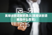 离婚诉前调解的意义(离婚诉前调解是什么意思)