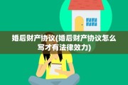 婚后财产协议(婚后财产协议怎么写才有法律效力)
