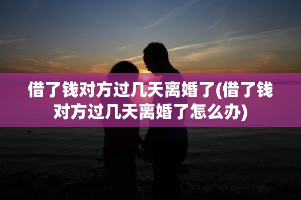 借了钱对方过几天离婚了(借了钱对方过几天离婚了怎么办)